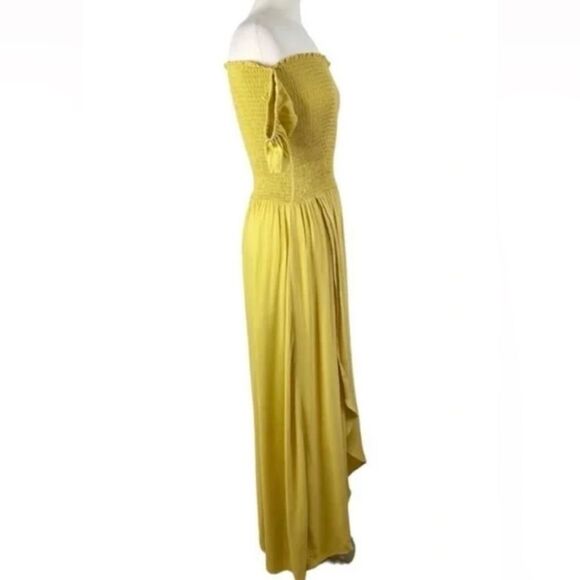 Young Fabulous & Broke Frida Smocked Yellow Faux wrap Maxi Dress size Small - Picture 3 of 9